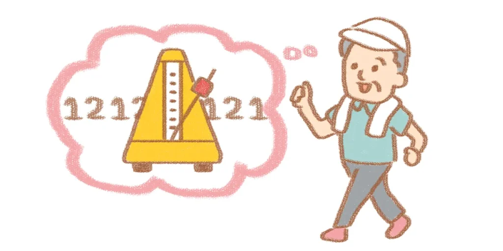 メトロノームのリズムに合わせて歩行する男性の画像